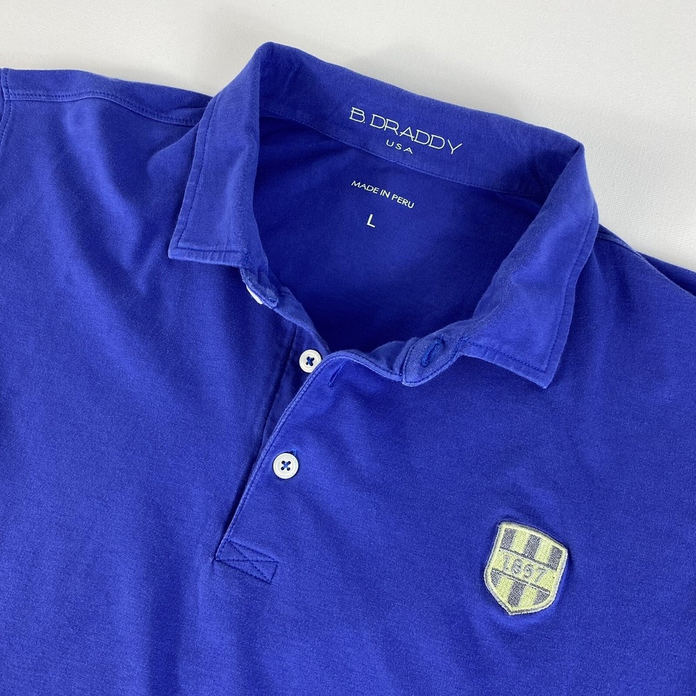B Draddy Short Sleeve Polo Shirt Men's‎ Large Blue Golf Crest Logo Performance